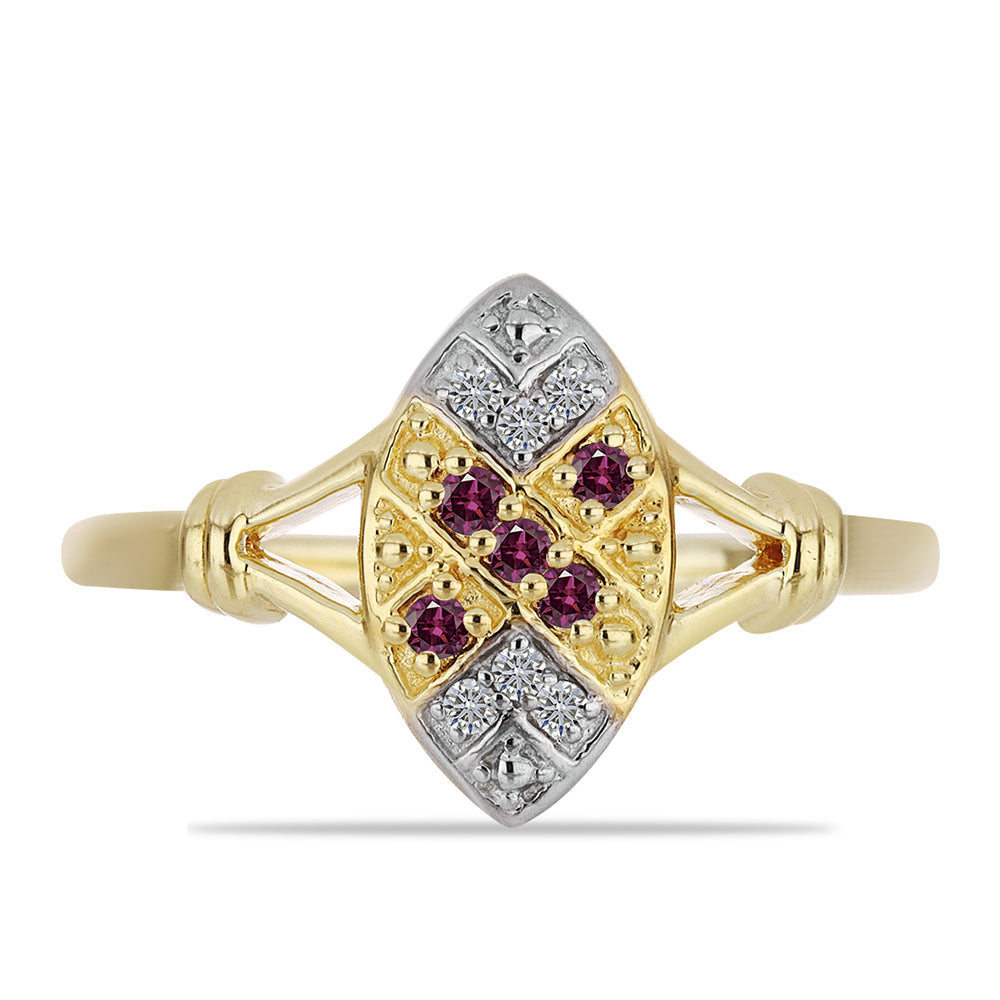 Pozlacený Stříbrný Prsten s Purpurovým Diamantem a Bílým Diamantem
