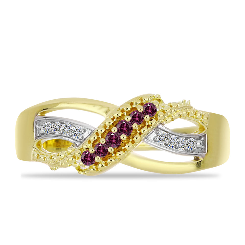 Pozlacený Stříbrný Prsten s Purpurovým Diamantem a Bílým Diamantem
