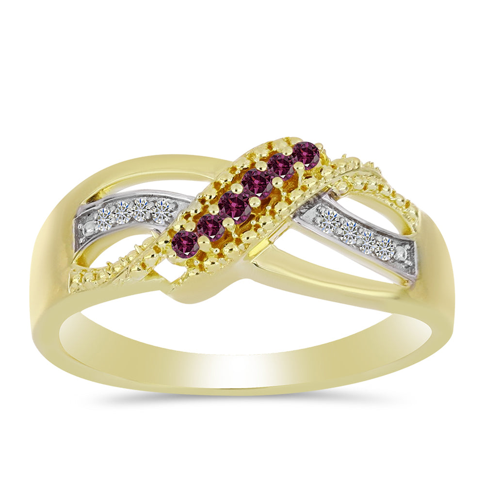 Pozlacený Stříbrný Prsten s Purpurovým Diamantem a Bílým Diamantem