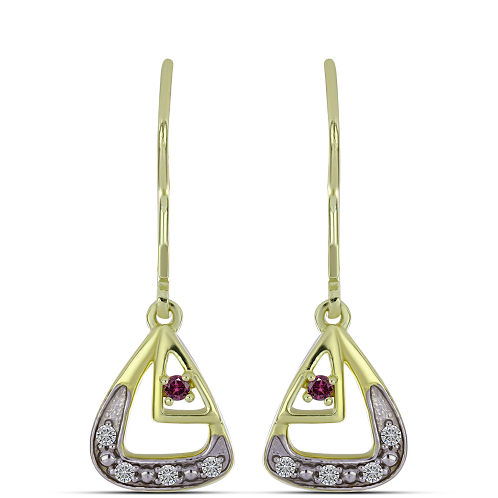 Pozlacené Stříbrné Náušnice s Purpurovým Diamantem a Bílým Diamantem