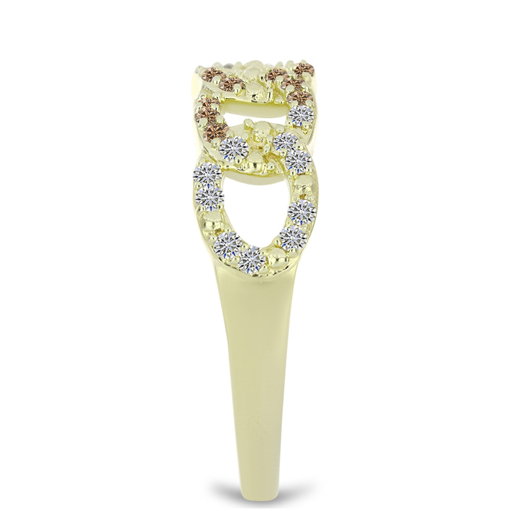 Pozlacený Stříbrný Prsten s Champagne Diamantem a Bílým Diamantem