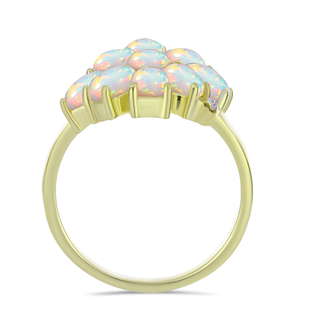 Pozlacené stříbro 925/1000 Prsten s Etiopským Opálem z Lega Dembi a Bílým Topazem - Karátové číslo: 2.61. přibližná hmotnost: 5.39 gramů