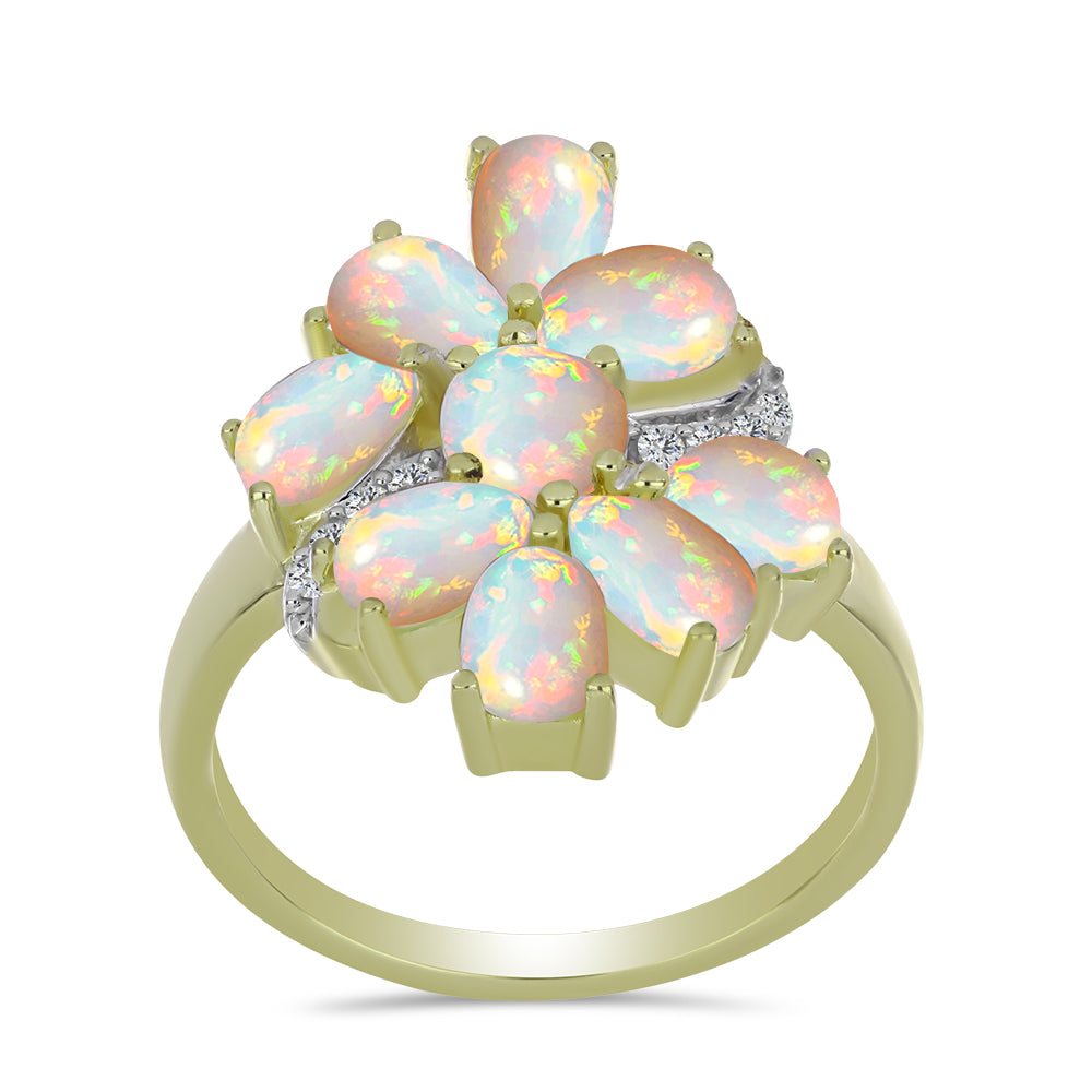 Pozlacené stříbro 925/1000 Prsten s Etiopským Opálem z Lega Dembi a Bílým Topazem - Karátové číslo: 2.61. přibližná hmotnost: 5.39 gramů