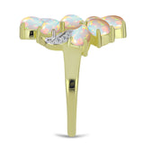 Pozlacené stříbro 925/1000 Prsten s Etiopským Opálem z Lega Dembi a Bílým Topazem - Karátové číslo: 2.61. přibližná hmotnost: 5.39 gramů