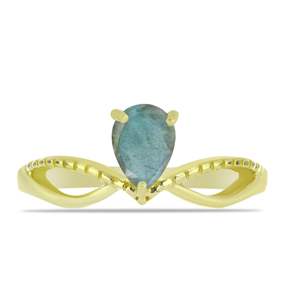 Pozlacené Stříbro 925/1000 - Prsten s Labradoritem - Karátové číslo: 0.62. přibližná hmotnost: 2.51 gramů