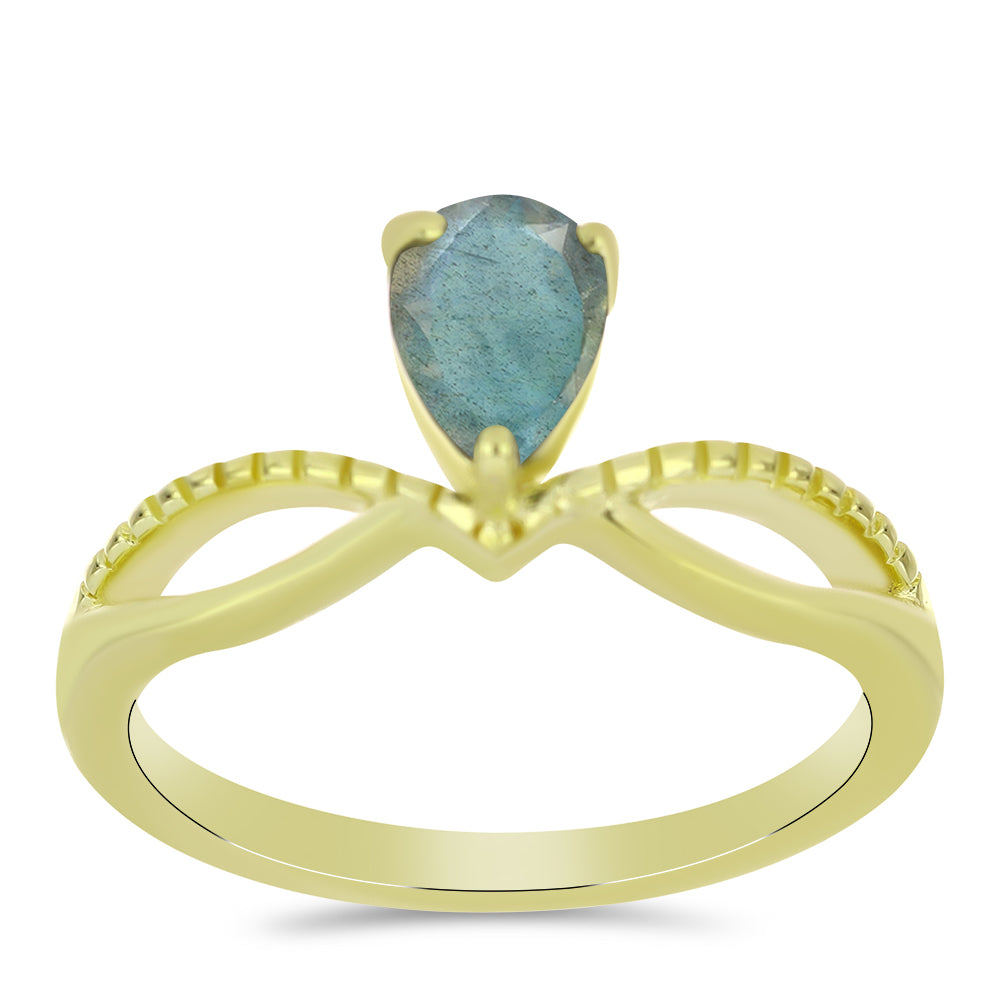 Pozlacené Stříbro 925/1000 - Prsten s Labradoritem - Karátové číslo: 0.62. přibližná hmotnost: 2.51 gramů