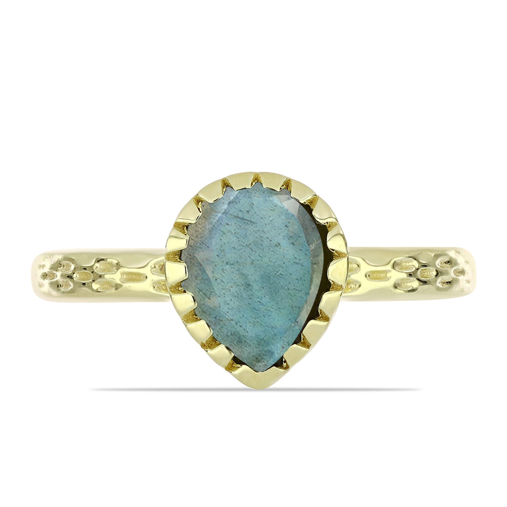 Pozlacené stříbro 925/1000 Prsten s Labradoritem - Karátové číslo: 1.12. přibližná hmotnost: 2.69 gramů