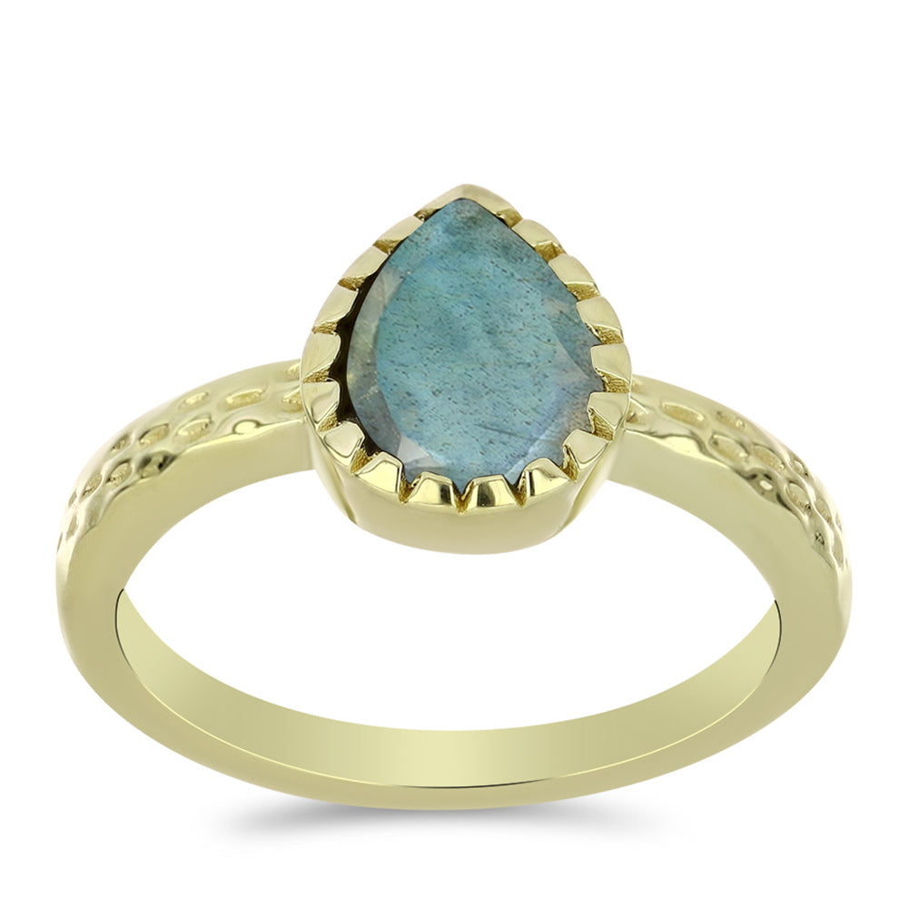 Pozlacené stříbro 925/1000 Prsten s Labradoritem - Karátové číslo: 1.12. přibližná hmotnost: 2.69 gramů