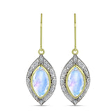 Pozlacené stříbro 925/1000 Náušnice s Duhovým Měsíčním Kamenem a Bílým Topazem - Karátové číslo: 5.97. přibližná hmotnost: 6.01 gramů