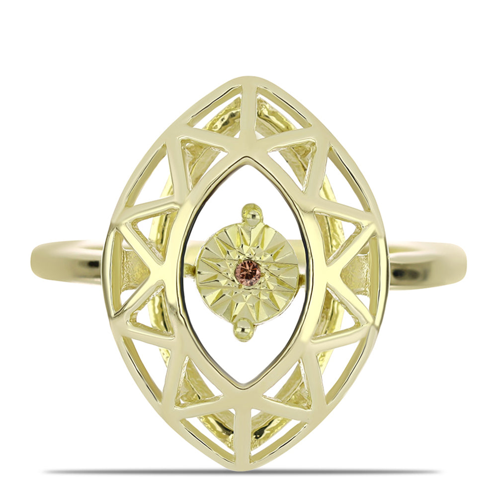 Pozlacený Stříbrný Prsten s Cognac Diamantem