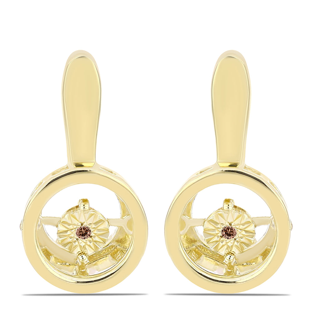 Pozlacené Stříbrné Náušnice s Cognac Diamantem