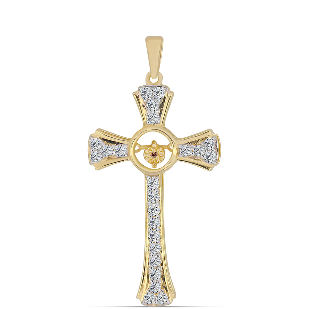 Kříž Pozlacený Stříbrný Přívěsek s Cognac Diamantem a Bílým Topazem