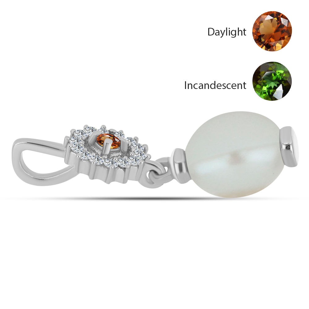 Stříbro 925/1000 Přívěsek s Certifikovaný Anatolským zultanitem pěstovaný v laboratoři a Bílou Sladkovodní Perlou - Karátové číslo: 3.03. přibližná hmotnost: 1.4 gramů