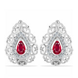 Stříbro 925/1000 Náušnice s Madagaskarským Rubínem a Bílým Topazem - Karátové číslo: 0.88. přibližná hmotnost: 3.72 gramů