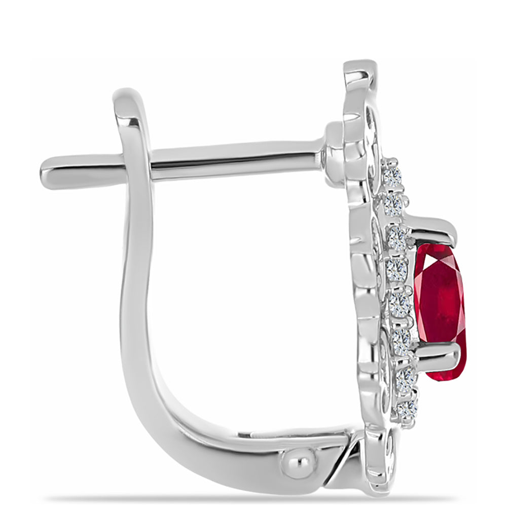 Stříbro 925/1000 Náušnice s Madagaskarským Rubínem a Bílým Topazem - Karátové číslo: 0.88. přibližná hmotnost: 3.72 gramů