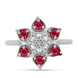 Stříbro 925/1000 Prsten s Madagaskarským Rubínem a Bílým Topazem - Karátové číslo: 0.69. přibližná hmotnost: 3.15 gramů