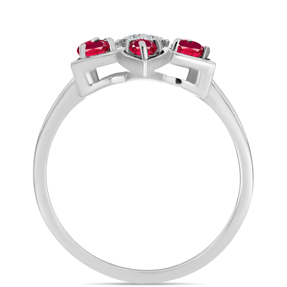 Stříbro 925/1000 Prsten s Madagaskarským Rubínem a Bílým Topazem - Karátové číslo: 0.69. přibližná hmotnost: 3.15 gramů