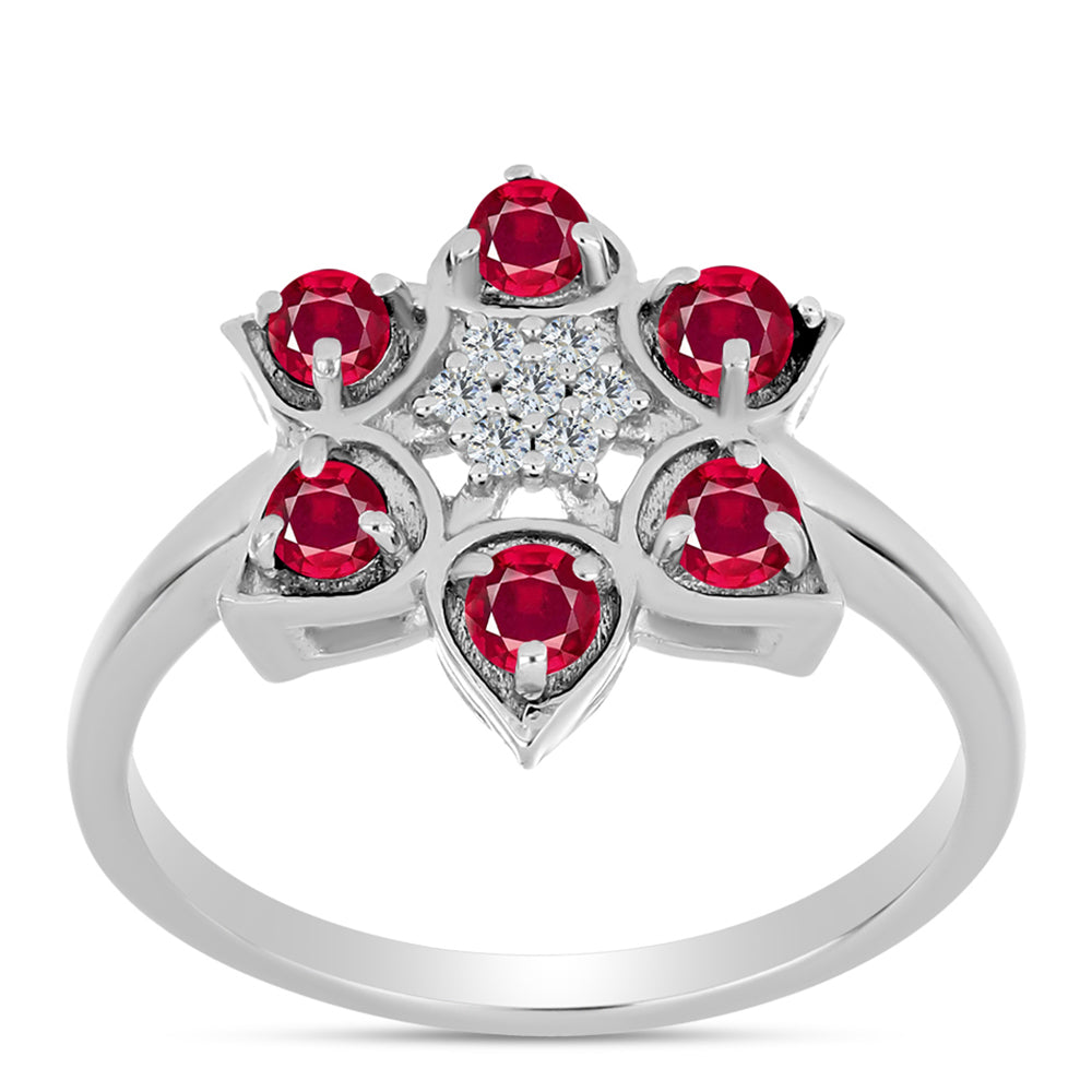 Stříbro 925/1000 Prsten s Madagaskarským Rubínem a Bílým Topazem - Karátové číslo: 0.69. přibližná hmotnost: 3.15 gramů