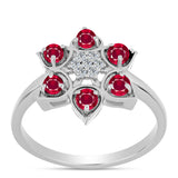 Stříbro 925/1000 Prsten s Madagaskarským Rubínem a Bílým Topazem - Karátové číslo: 0.69. přibližná hmotnost: 3.15 gramů