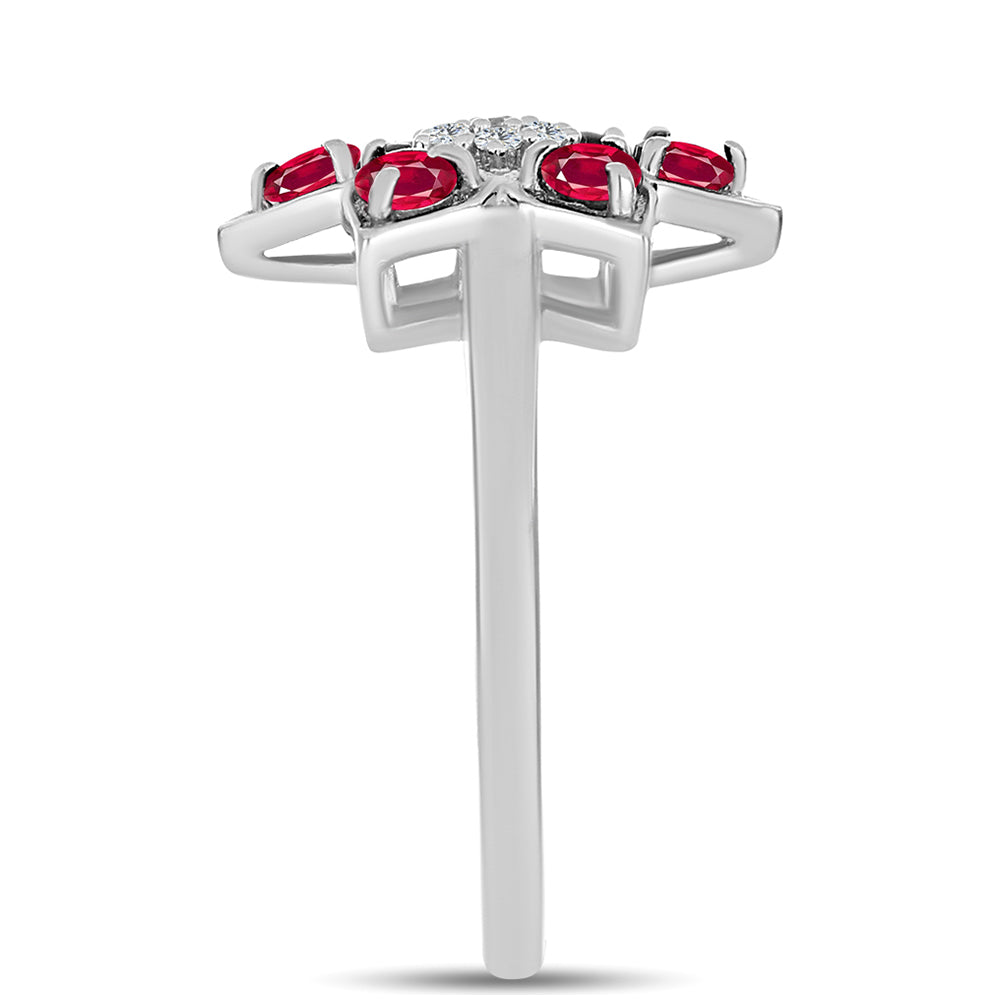 Stříbro 925/1000 Prsten s Madagaskarským Rubínem a Bílým Topazem - Karátové číslo: 0.69. přibližná hmotnost: 3.15 gramů