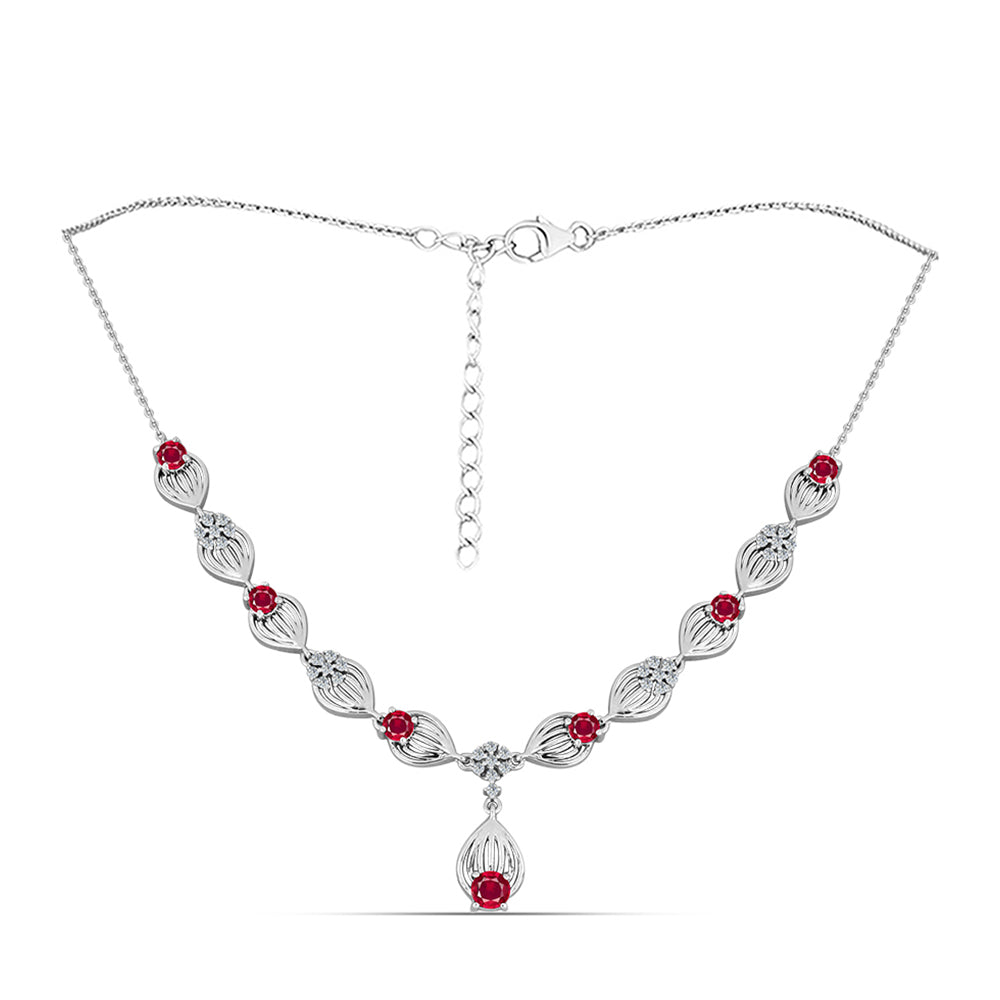 Stříbro 925/1000 Náhrdelník s Madagaskarským Rubínem a Bílým Topazem - Karátové číslo: 3.76. přibližná hmotnost: 11.26 gramů
