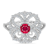 Stříbro 925/1000 Prsten s Madagaskarským Rubínem a Bílým Topazem - Karátové číslo: 1.33. přibližná hmotnost: 4.16 gramů
