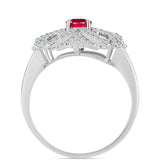 Stříbro 925/1000 Prsten s Madagaskarským Rubínem a Bílým Topazem - Karátové číslo: 1.33. přibližná hmotnost: 4.16 gramů