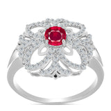 Stříbro 925/1000 Prsten s Madagaskarským Rubínem a Bílým Topazem - Karátové číslo: 1.33. přibližná hmotnost: 4.16 gramů