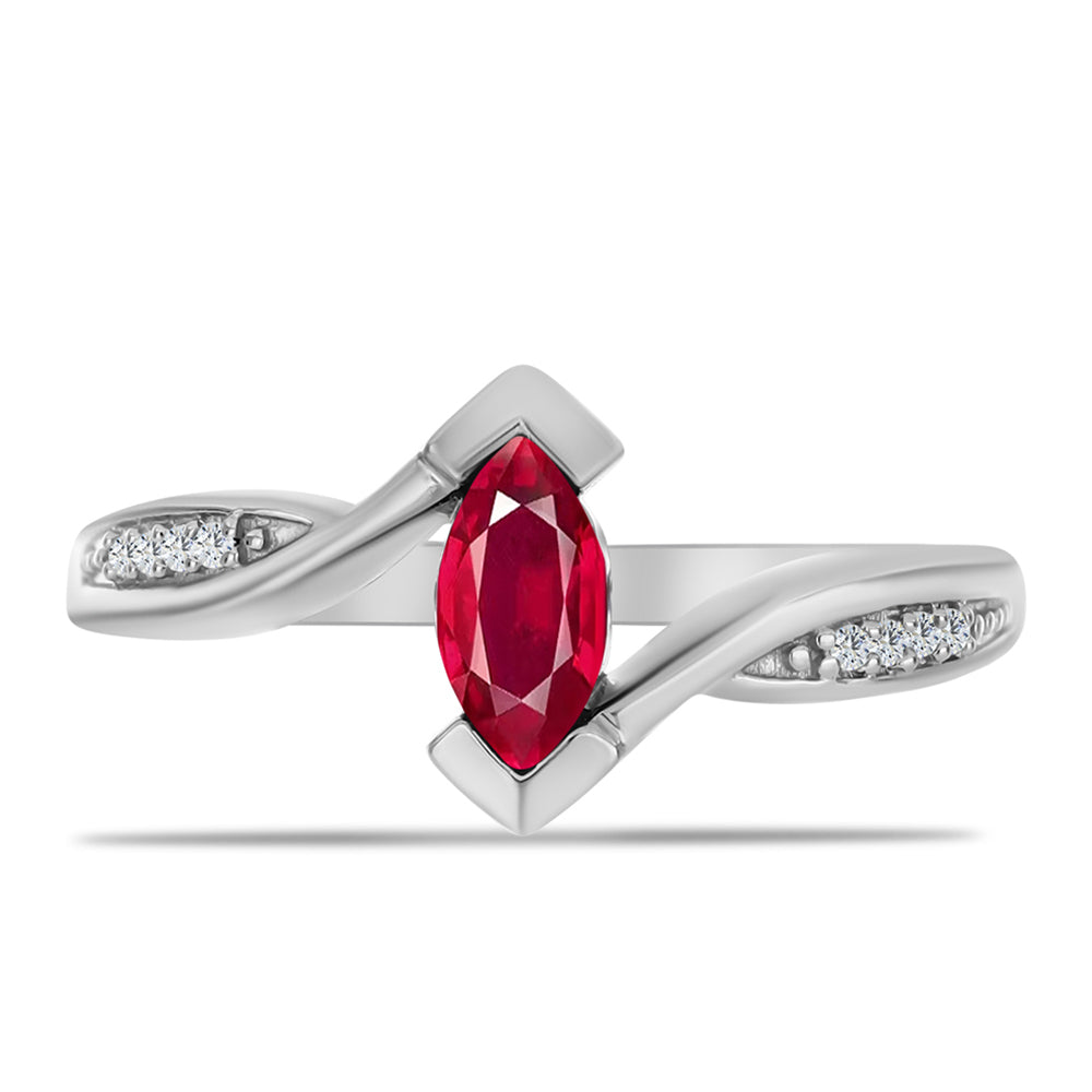 Stříbro 925/1000 Prsten s Madagaskarským Rubínem a Bílým Topazem - Karátové číslo: 0.81. přibližná hmotnost: 3.44 gramů