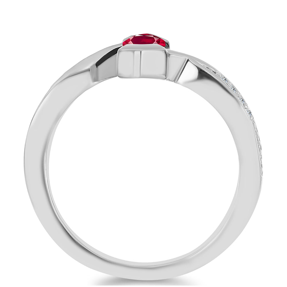 Stříbro 925/1000 Prsten s Madagaskarským Rubínem a Bílým Topazem - Karátové číslo: 0.81. přibližná hmotnost: 3.44 gramů