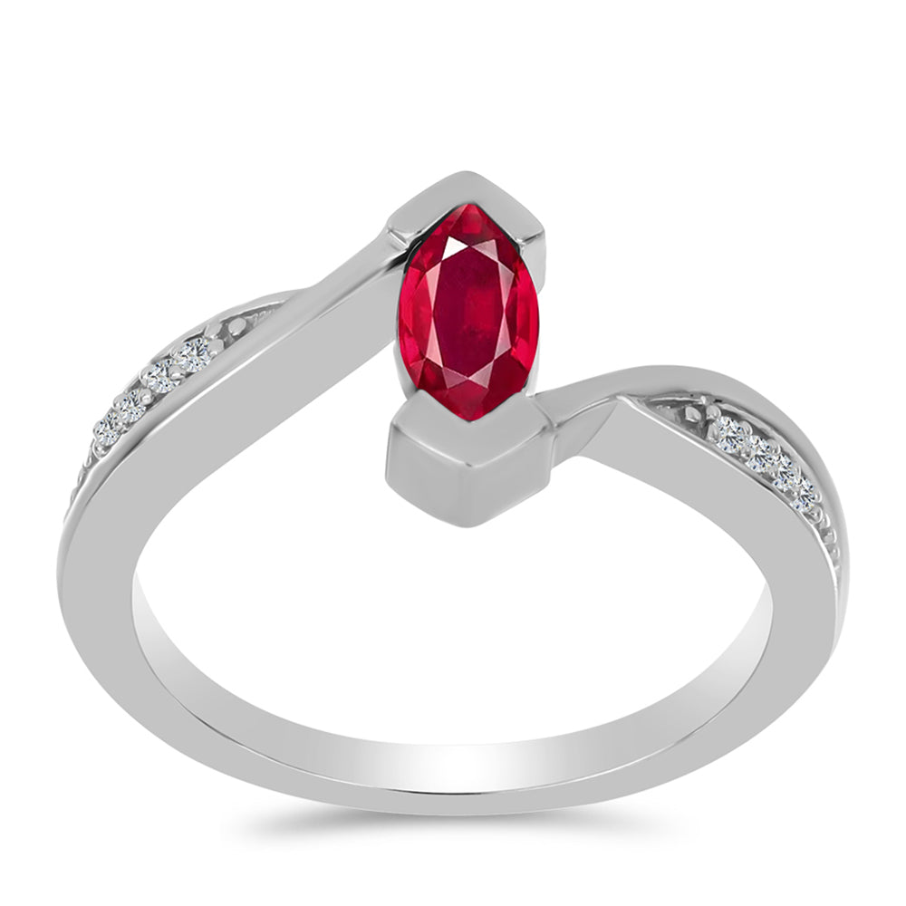 Stříbro 925/1000 Prsten s Madagaskarským Rubínem a Bílým Topazem - Karátové číslo: 0.81. přibližná hmotnost: 3.44 gramů