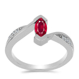 Stříbro 925/1000 Prsten s Madagaskarským Rubínem a Bílým Topazem - Karátové číslo: 0.81. přibližná hmotnost: 3.44 gramů