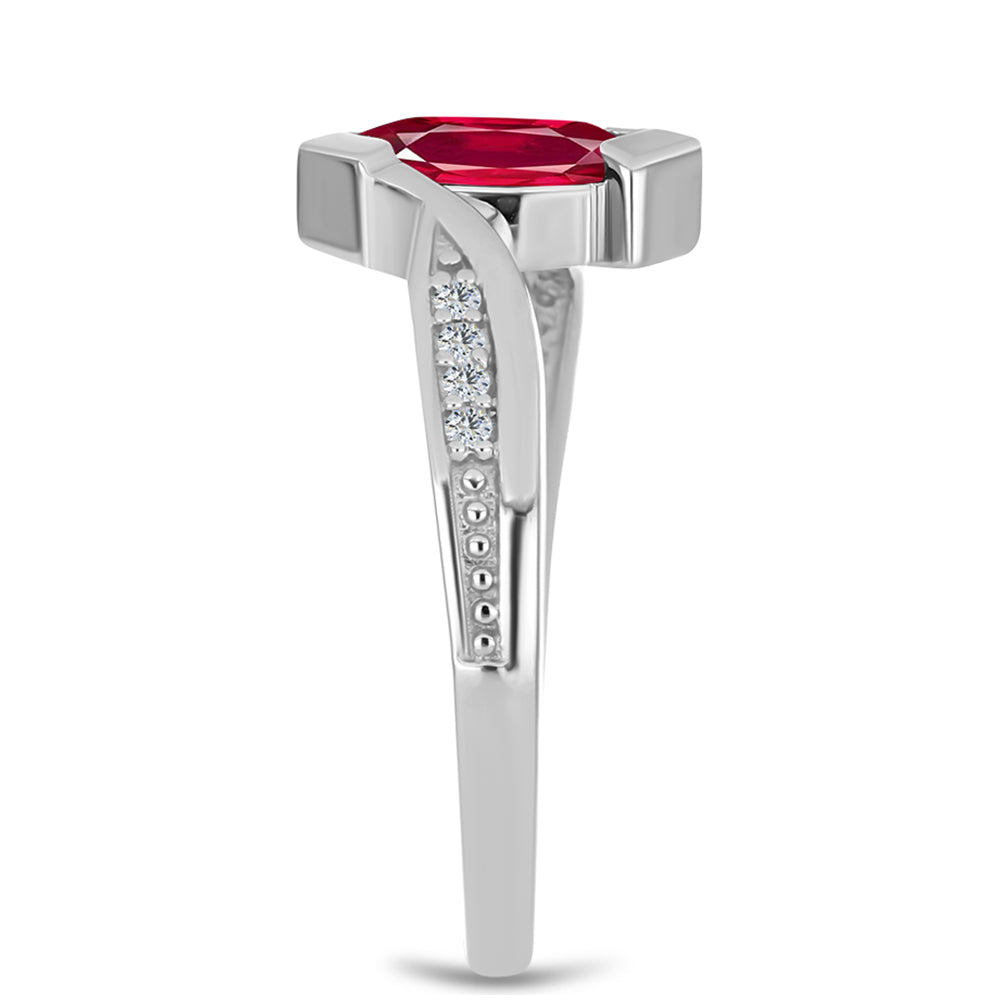 Stříbro 925/1000 Prsten s Madagaskarským Rubínem a Bílým Topazem - Karátové číslo: 0.81. přibližná hmotnost: 3.44 gramů