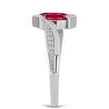 Stříbro 925/1000 Prsten s Madagaskarským Rubínem a Bílým Topazem - Karátové číslo: 0.81. přibližná hmotnost: 3.44 gramů