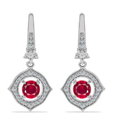 Stříbro 925/1000 Náušnice s Madagaskarským Rubínem a Bílým Topazem - Karátové číslo: 1.9. přibližná hmotnost: 4.68 gramů