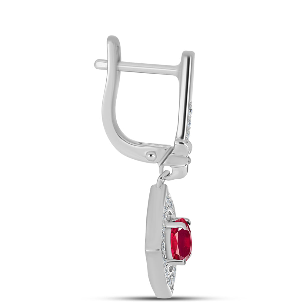 Stříbro 925/1000 Náušnice s Madagaskarským Rubínem a Bílým Topazem - Karátové číslo: 1.9. přibližná hmotnost: 4.68 gramů