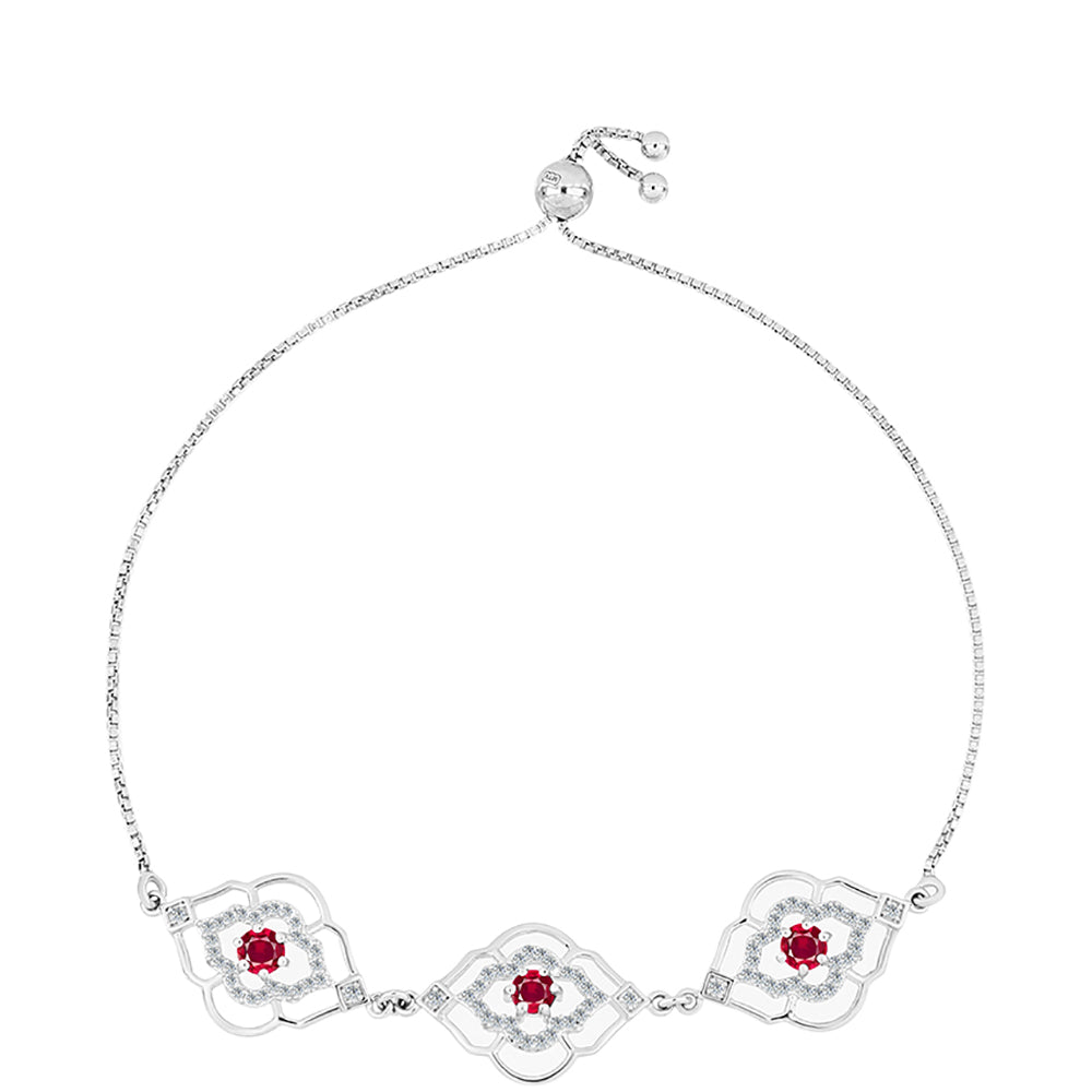 Stříbro 925/1000 Náramek s Madagaskarským Rubínem a Bílým Topazem - Karátové číslo: 1.82. přibližná hmotnost: 5.59 gramů