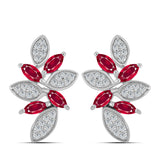 Stříbro 925/1000 Náušnice s Madagaskarským Rubínem a Bílým Topazem - Karátové číslo: 1.95. přibližná hmotnost: 5.12 gramů