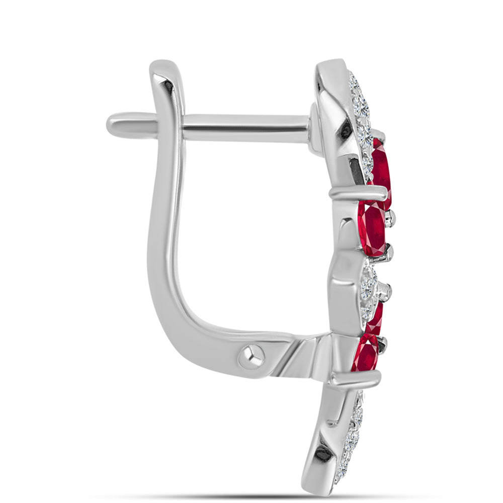 Stříbro 925/1000 Náušnice s Madagaskarským Rubínem a Bílým Topazem - Karátové číslo: 1.95. přibližná hmotnost: 5.12 gramů