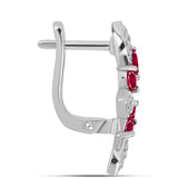 Stříbro 925/1000 Náušnice s Madagaskarským Rubínem a Bílým Topazem - Karátové číslo: 1.95. přibližná hmotnost: 5.12 gramů