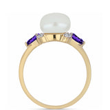 Pozlacené stříbro 925/1000 Prsten s Marockým Ametystem a Bílou Sladkovodní Perlou - Karátové číslo: 5.69. přibližná hmotnost: 3.82 gramů