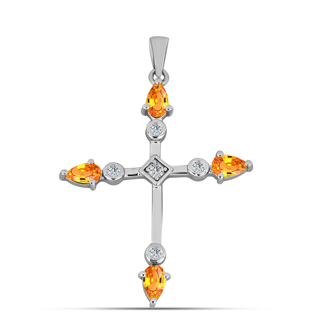 Stříbro 925/1000 Přívěsek s Padparadscha Safírem a Bílým Topazem - Karátové číslo: 1.14. přibližná hmotnost: 1.99 gramů