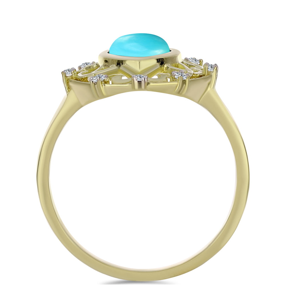 Pozlacené stříbro 925/1000 Prsten s Tyrkysem Sleeping Beauty a Bílým Topazem - Karátové číslo: 1.17. přibližná hmotnost: 3.53 gramů