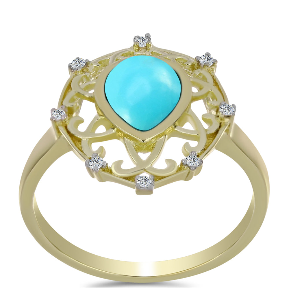 Pozlacené stříbro 925/1000 Prsten s Tyrkysem Sleeping Beauty a Bílým Topazem - Karátové číslo: 1.17. přibližná hmotnost: 3.53 gramů