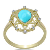 Pozlacené stříbro 925/1000 Prsten s Tyrkysem Sleeping Beauty a Bílým Topazem - Karátové číslo: 1.17. přibližná hmotnost: 3.53 gramů