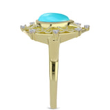 Pozlacené stříbro 925/1000 Prsten s Tyrkysem Sleeping Beauty a Bílým Topazem - Karátové číslo: 1.17. přibližná hmotnost: 3.53 gramů