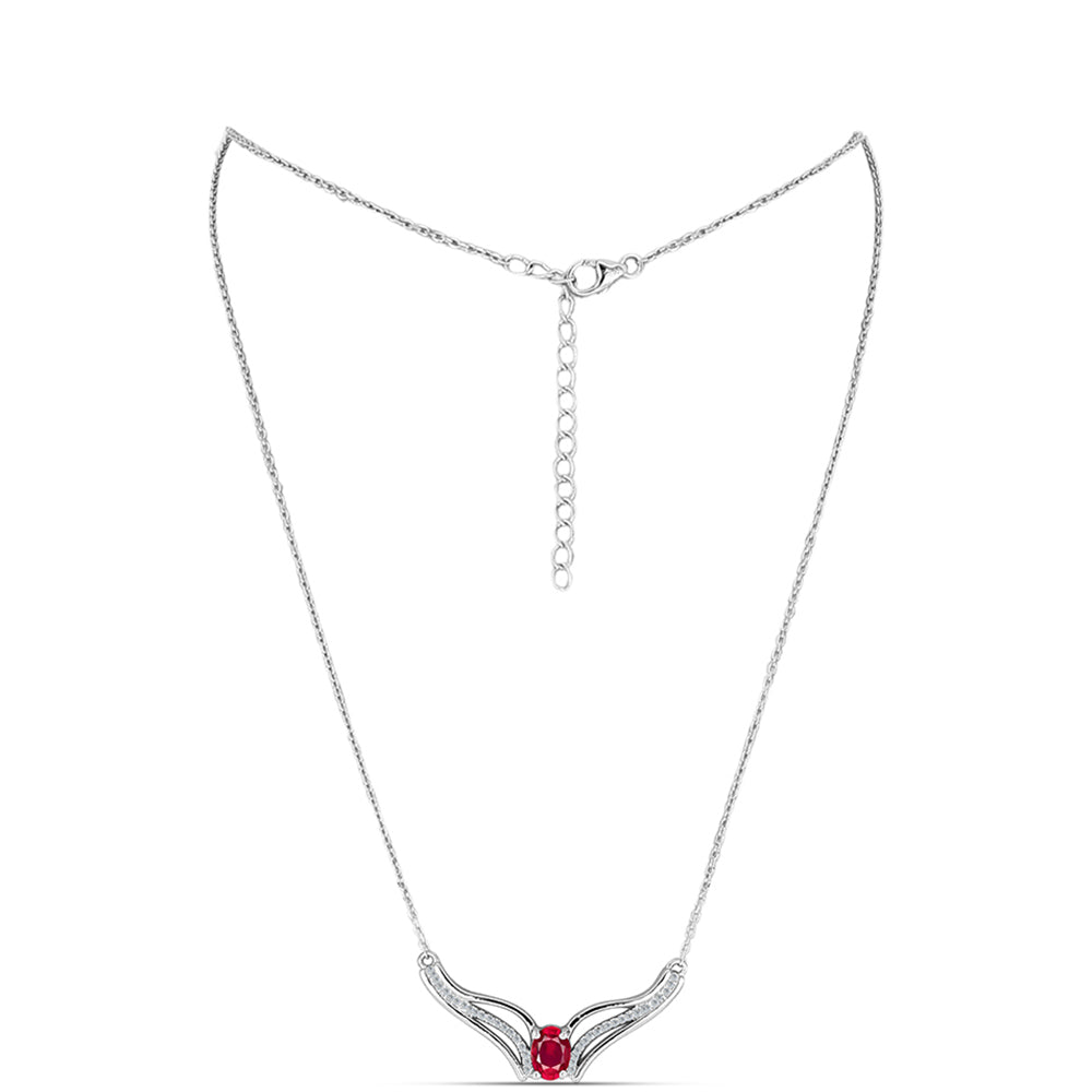 Stříbro 925/1000 Náhrdelník s Madagaskarským Rubínem a Bílým Topazem - Karátové číslo: 1.25. přibližná hmotnost: 5.2 gramů