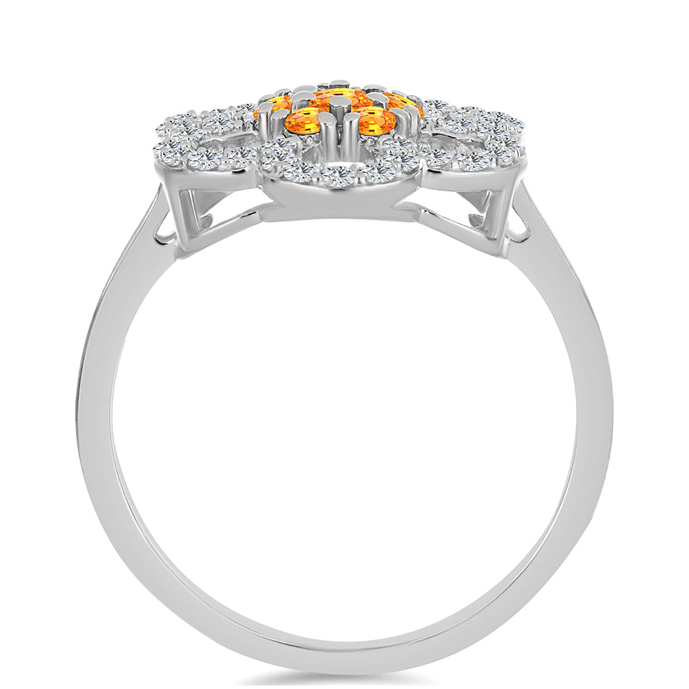 Stříbro 925/1000 Prsten s Padparadscha Safírem a Bílým Topazem - Karátové číslo: 1.01. přibližná hmotnost: 3.22 gramů