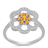 Stříbro 925/1000 Prsten s Padparadscha Safírem a Bílým Topazem - Karátové číslo: 1.01. přibližná hmotnost: 3.22 gramů