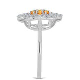 Stříbro 925/1000 Prsten s Padparadscha Safírem a Bílým Topazem - Karátové číslo: 1.01. přibližná hmotnost: 3.22 gramů